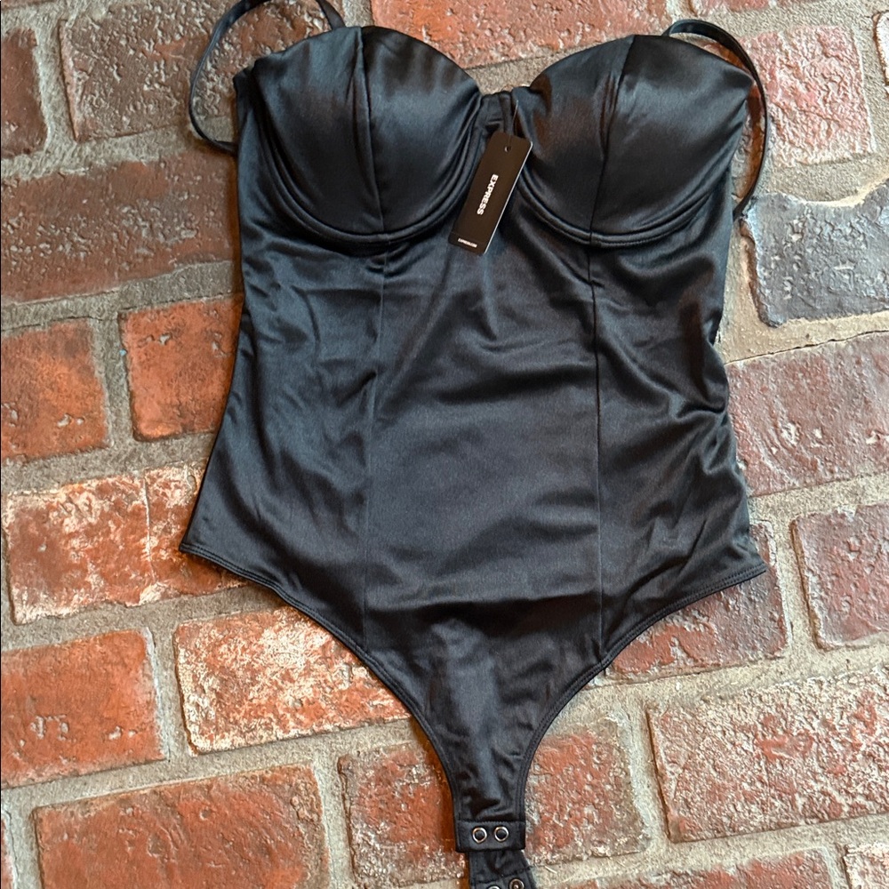 Express Black Satin Bodysuit - NWT